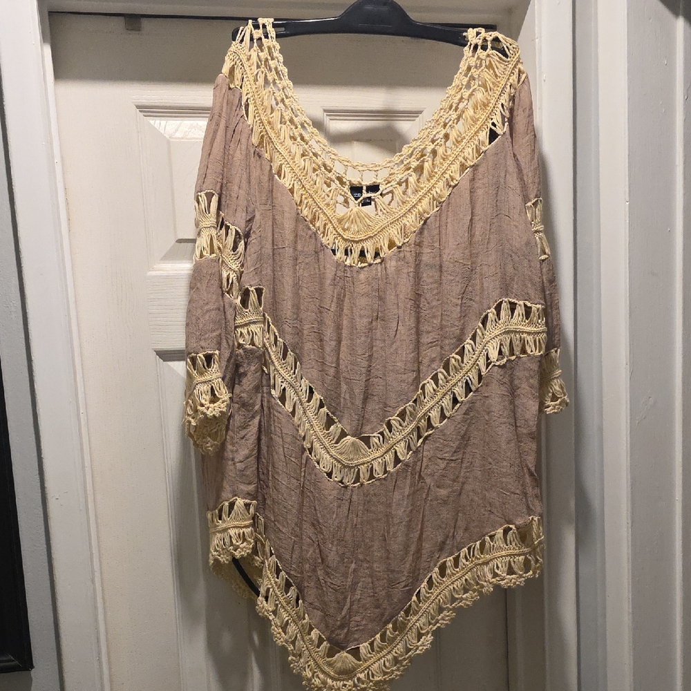 Zenobia Brown and Cream Crochet Blouse